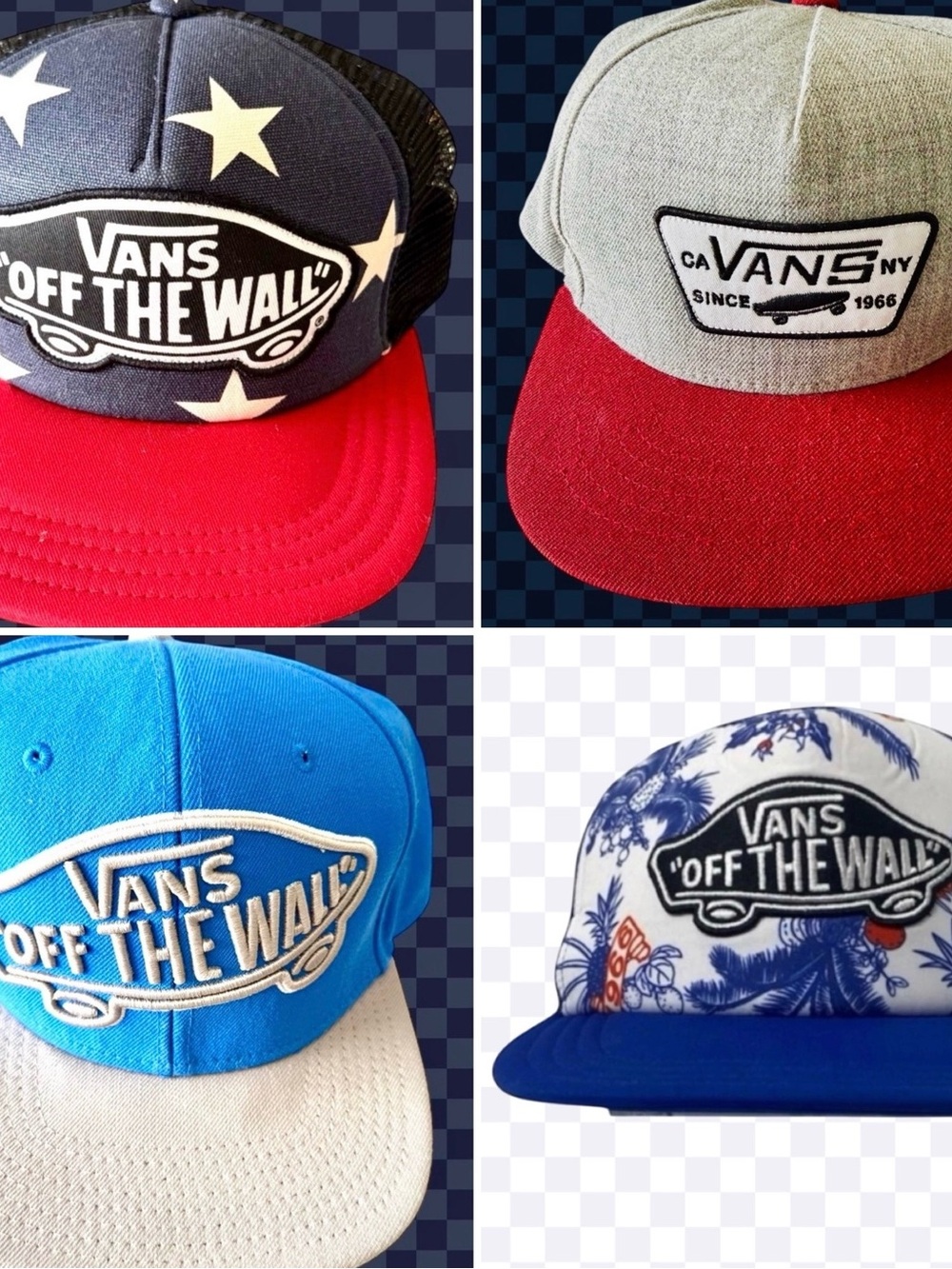 VANS- Vintage Off The Wall Skate Logo Snapbacks/Flatbill/Trucker 4 Hat Bundle